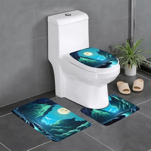 Pegqcvam Water Moon Cave 3-teiliges Badezimmerteppich-Set, vollständig bedruckt, weiche rutschfeste Matten, geeignet für Badezimmer, Toiletten und Böden. von Pegqcvam