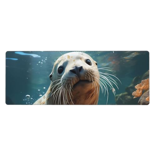 Seal Pup in Water Mauspad 30 x 80 cm Rutschfeste Unterseite für RGB-Tastatur, Maus und Laptop, geeignet für Gaming und Büro von Pegqcvam