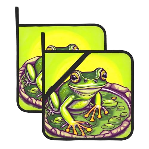 Topflappen-Sets Frosch im Teich. Mit Taschen und rutschfest, leicht zu reinigen, langlebig, geeignet für Ofen, Grill usw. von Pegqcvam