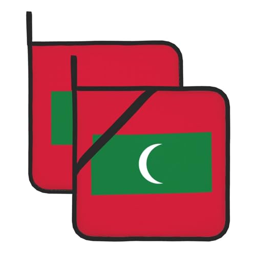 Topflappen-Sets mit Flagge der Malediven. Mit Taschen und rutschfest, leicht zu reinigen, langlebig, geeignet für Ofen, Grill usw. von Pegqcvam