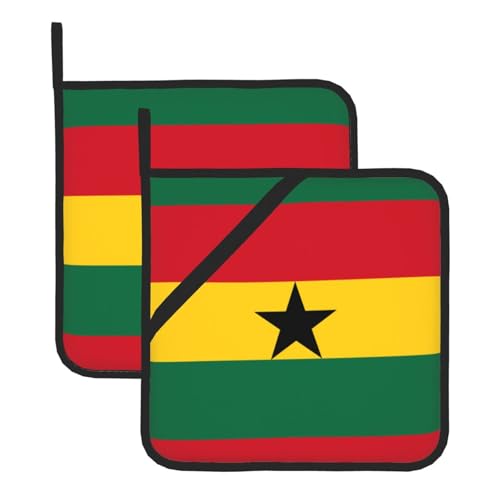 Topflappen-Sets mit Flagge von Ghana, mit Taschen und rutschfest, leicht zu reinigen, langlebig, geeignet für Ofen, Grill usw. von Pegqcvam