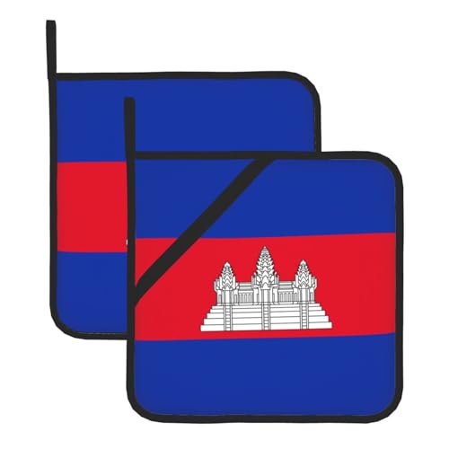 Topflappen-Sets mit Kambodscha-Flagge, mit Taschen und rutschfest, leicht zu reinigen, langlebig, geeignet für Ofen, Grill usw. von Pegqcvam