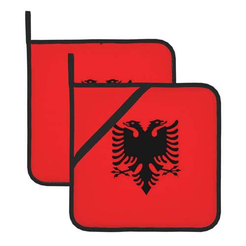Topflappen-Sets mit albanischer Flagge, mit Taschen und rutschfest, leicht zu reinigen, langlebig, geeignet für Ofen, Grill usw. Topflappen-Sets mit albanischer Flagge, mit Taschen und rutschfest, leicht zu reinigen, langlebig, geeignet für Ofen, Grill usw. von Pegqcvam