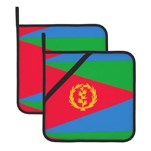 Topflappen-Sets mit eritreischer Flagge, mit Taschen und rutschfest, leicht zu reinigen, langlebig, geeignet für Ofen, Grill usw. von Pegqcvam