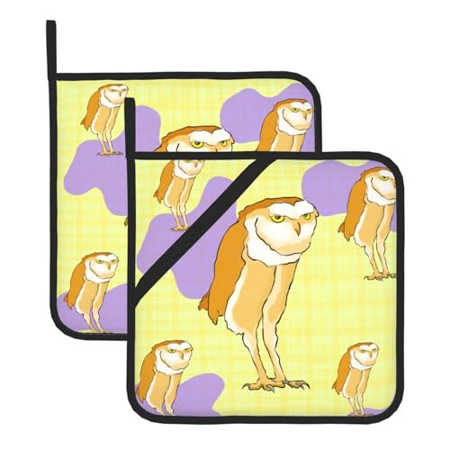 Topflappen-Sets mit stehenden Eulen, mit Taschen und rutschfest, leicht zu reinigen, langlebig, geeignet für Ofen, Grill usw. von Pegqcvam