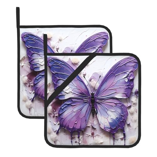 Violette Ölgemälde Schmetterling Topflappen-Sets mit Taschen und rutschfest, leicht zu reinigen, langlebig, geeignet für Ofen, Grill usw. Violette Ölgemälde Schmetterling Topflappen-Sets mit Taschen und rutschfest, leicht zu reinigen, langlebig, geeignet für Ofen, Grill usw. von Pegqcvam