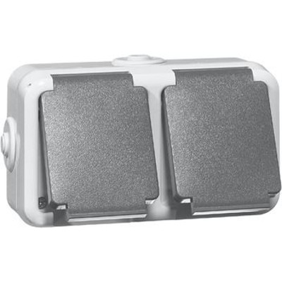 Steckdose 2f gr glz AP horiz Klappd IP54 mit Klappdeckel Komplettgeh von Peha