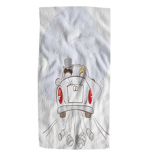 Pehede Just Married Handtuch Brautpaar im Auto Hochzeit Liebe Süße Dose Weiches Gästesicht Badetuch Badezimmer Dekorationen Dünne Küche Geschirrtücher 38,1 x 76,2 cm von Pehede