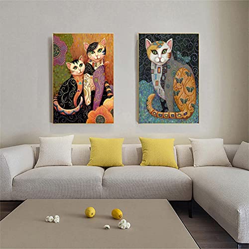 Art Posters 2 Stück 60x80cm Rahmenlos Gustav Klimt die Katze Wandkunst Abstraktes Tier Poster Drucken Bild Wohnzimmer Wohnkultur von Pei-wall art