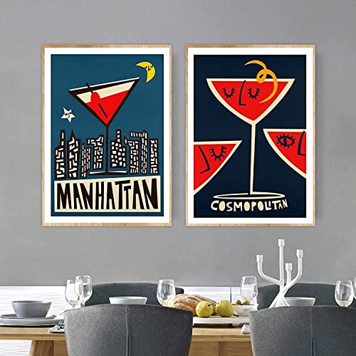Gorgeous Picture 2 Pieces 50x70cm Frameless Vintage Gin Drink Poster Scandinavian Print Wall Art Picture Living Room Bar Hotel Club Home Decor von Pei-wall art