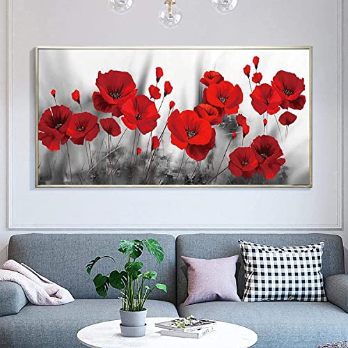 Leinwand Kunstwerk 70x140cm Rahmenlos Moderne Rote Blumen Leinwand Malerei Blumen Kunst Poster Wandkunst Bild Wohnzimmer Wohnkultur von Pei-wall art