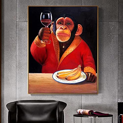 Leinwandbild 60 x 80 cm, rahmenloser Affe, Schimpanse, der lustige Tiere trinkt, Poster und Drucke, Wohnzimmer-Dekoration, Wandkunst, Bild von Pei-wall art