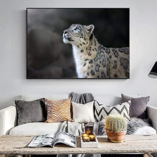 Leinwanddruck 40 x 60 cm, rahmenloses Schneeleopardenbild, Poster und Drucke, weißer Leopard, Tier, Tierwelt, Wandkunst, geeignet für die Heimdekoration von Pei-wall art