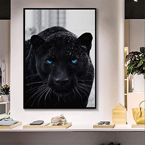 Leinwanddruck 40x60 cm Rahmenlos Schwarzer Panther Blaue Augen Leinwanddruck Natur Tiermalerei Moderne Wohnzimmerwanddekoration von Pei-wall art