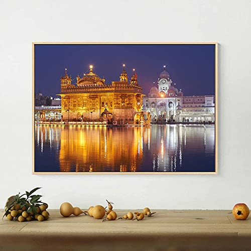 Pei-wall art Leinwandbild, 60 x 100 cm, rahmenlos, Goldener Tempel, Amritsar, Hindu, Heiliges Land, Wohnzimmer, Schlafzimmer, modernes Heimkunst-Dekorbild von Pei-wall art