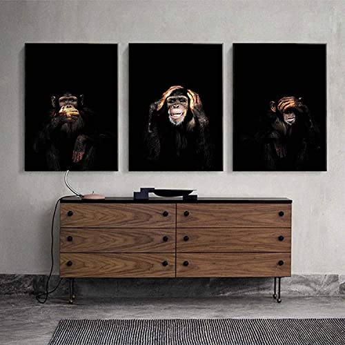 Pei-wall art Poster Artwork 3 Stück 40x60cm Frameless Monkey Heard Says Cooles Poster Wand Kunstdruck Bild für Wohnzimmer Schlafzimmer Home Decor von Pei-wall art