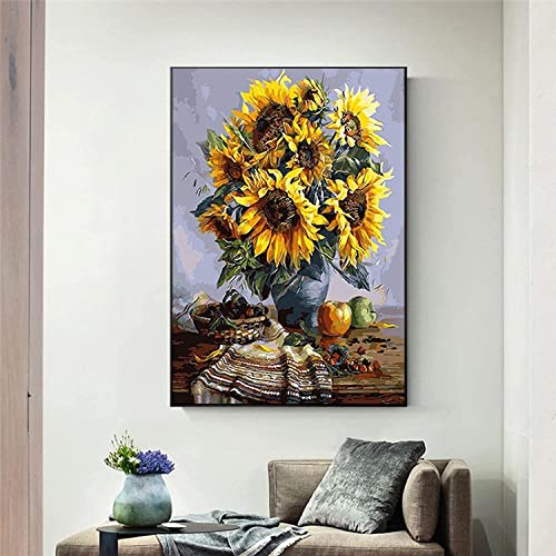 Pei-wall art Wandbild 60 x 80 cm, Rahmenlos, modernes gelbes Sonnenblumen-Stillleben, Poster und Druckbild für Wohnzimmer, Heimdekoration, Cuadros von Pei-wall art
