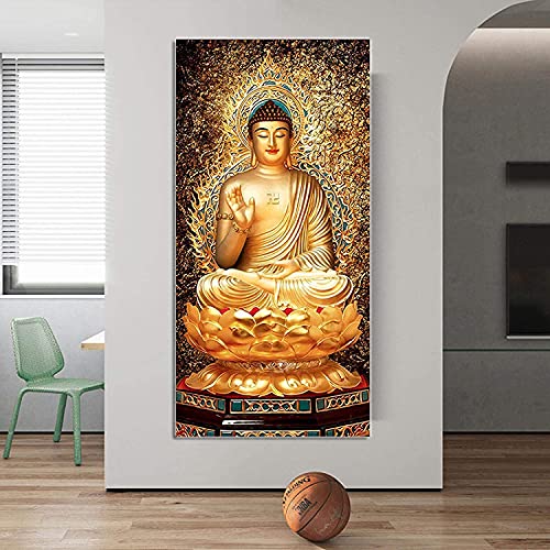 Pei-wall art Wandbilder 70 x 140 cm, rahmenlose goldene Buddha-Gemälde, Wandkunst, Poster und Drucke, buddhistische Drucke, Wohnzimmer, Wohnkultur, Bilder von Pei-wall art