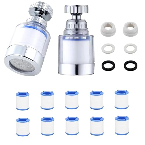 2 Stück Wasserfilter für Wasserhahn, 360° Wasserhahn Filter, Wasserfilter Wasserhahn mit 10 Stück Austauschbar Baumwollfilterelement, Wasserhahn Entkalker Aufsatz für Küche, Spüle, Home Badezimmer von PeiDog