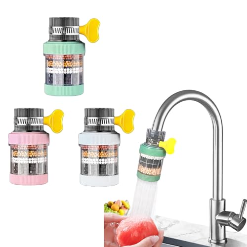 PeiDog 3pcs Mini Wasserhahn Wasserfilter für Trinkwasser, Spritzfest Leitungswasserfilter Filter, runder Hahn Wasser Filter für Küche Badezimmer (6-Schicht-Filtration mit Aktivkohle) von PeiDog