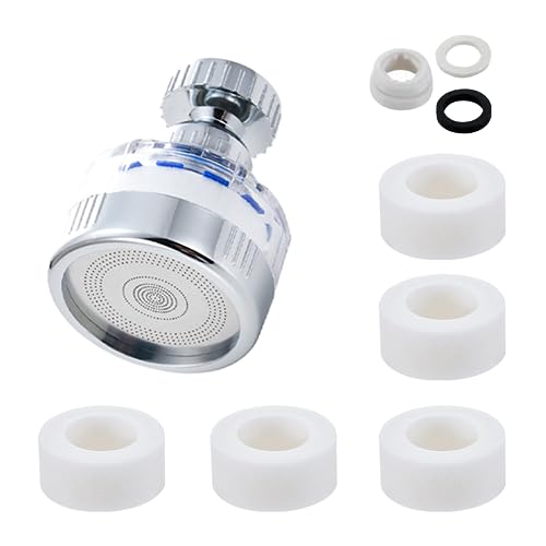 Wasserfilter Wasserhahn,Wasser Aufbereitung Trinkwasser,360° Wasserhahn Filter mit 5 Stück PP-Baumwollfilterelement,Wasserhahn Entkalker Aufsatz für Küche, Spüle, Home Badezimmer von PeiDog
