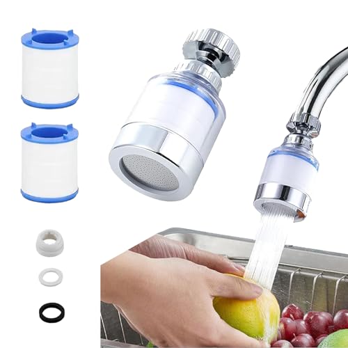 360° Wasserhahn Filter, Wasserfilter Wasserhahn mit 2 Stück Austauschbar Baumwollfilterelement, Wasserhahn Entkalker Aufsatz für Küche, Spüle, Home Badezimmer von PeiDog