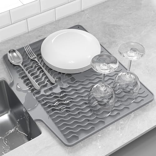 Abtropfmatte Geschirr,Hitzebeständige Küchenmatte,Silikon Abtropfrost mit Wellenstruktur,Silikon Trockenmatte,Effizientes Wasserabtropfen,Schnelltrocknend Geschirrmatte Für Küchen-Arbeitsplatte von Peiaw
