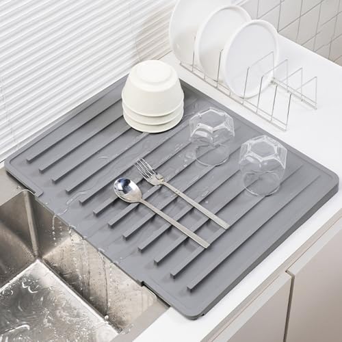 Abtropfmatte für Geschirr,Küche Silikon-Abflussmatten mit Einzigartigen Effizienter Wasserableitung,Hohe Kapazität 50cm x 40cm,Kompatibel mit Geschirrregalen,Leicht zu Reinigen & Anti-Rutsch von Peiaw