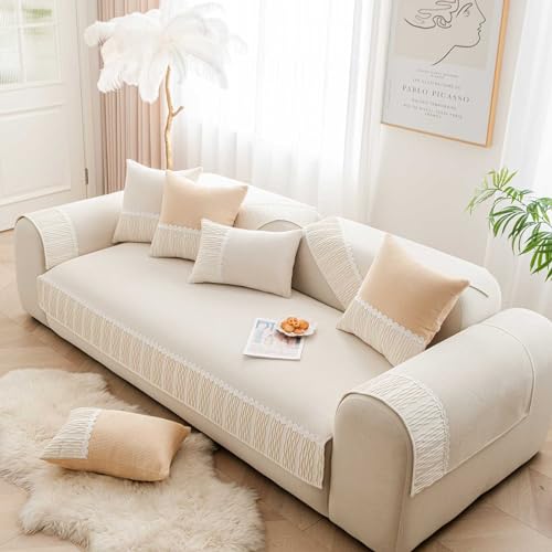 Chenille Sofabezug 1 2 3 4 Sitzer Rutschfester Sofa Überzug Ultra Weicher Sofaschoner Sofa/Couch Überwurfdecke Sofaschutz Katze/Hunde, Beige-90 * 120cm von Peiaw