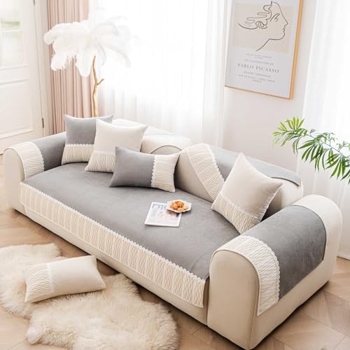 Chenille Sofabezug 1 2 3 4 Sitzer Rutschfester Sofa Überzug Ultra Weicher Sofaschoner Sofa/Couch Überwurfdecke Sofaschutz Katze/Hunde, Grau-70 * 180cm von Peiaw