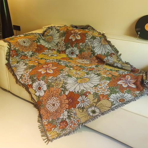Gewebt Decke Überwurf Mit Quaste Blumenmuster Teppich Decke Weicher und Bequemer Teppich für Wohnzimmer,Schlafzimmer,Sofa,Vielfältig Verwendbar als Möbelabdeckung oder Dekoration von Peiaw