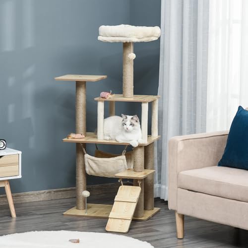 Kratzbaum aus Holz Katzenbaum,Multifunktionaler Katzenkratzbaum aus Holz & Jute,Katzenbaum mit Flauschbett,Katzenhöhle,Hängematte & Spielbällen-Mehrzonen für Klettern,Schlafen & Spielen Kratzbaum aus Holz Katzenbaum,Multifunktionaler Katzenkratzbaum aus Holz & Jute,Katzenbaum mit Flauschbett,Katzenhöhle,Hängematte & Spielbällen-Mehrzonen für Klettern,Schlafen & Spielen von Peiaw