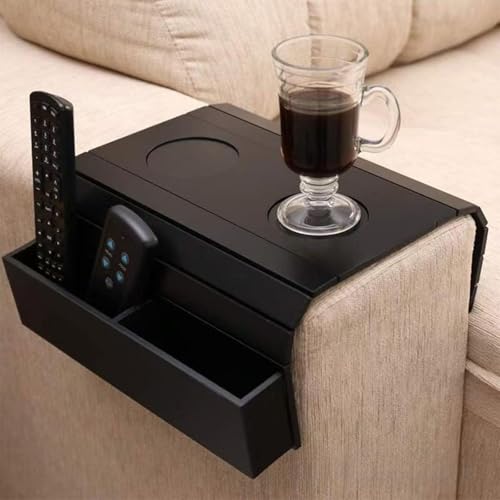 Peiaw Bambus-Sofa-Armlehne mit Getränkehalter und Ablagefach,Faltbares Bambus-Sofatablett,Sofa-Aufbewahrung,Passend für Alle Arten von Sofas, Zuhause und Büro (Schwarz) von Peiaw