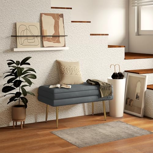 Peiaw Sitzbank mit Stauraum,Schuhbank mit Sitzfläche,Retro-Design,Sitzhocker Aufbewahrungsbank mit Goldenen Metalbeinen für Eingang/Schlafzimmer/Wohnzimmer von Peiaw
