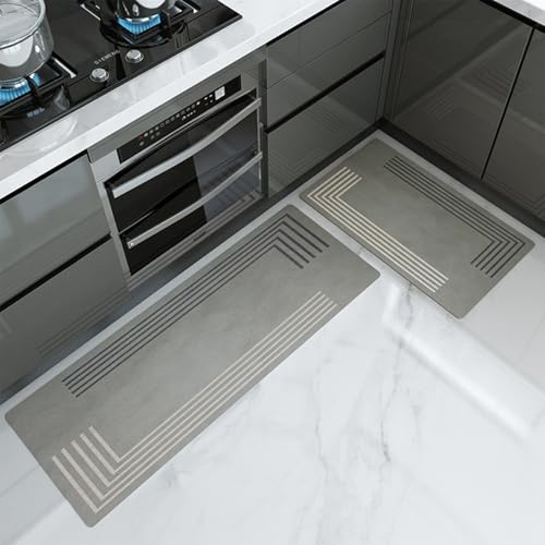 Peiaw Super Absorbierende Bodenmatte,rutschfest Küchenteppich,Ölfest und Wasserdicht,Abwischbar Laufteppich Küchenmatte für Flur Läufer, Esszimmer,Eingang und Türmatte Set (45 * 120CM) von Peiaw