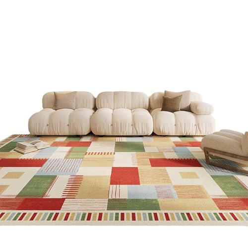 Peiaw Teppich Kariert Teppich Wohnzimmer, Teppiche Bunt Schlafzimmer,Rutschfester Kinderteppich,Optik Kariert Geometrische Muster,GemüTlicher Carpet Living Room Kinder Mädchen Jungs (80 * 160CM) von Peiaw