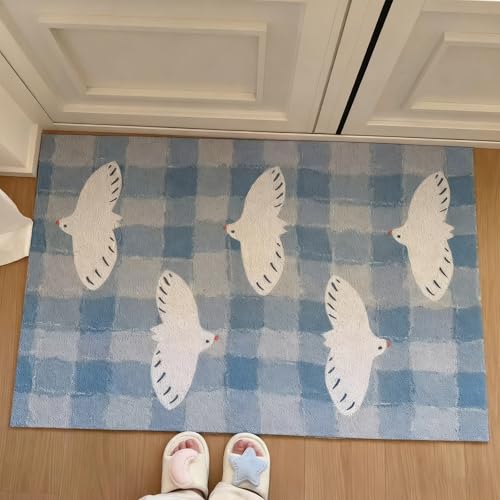 Peiaw Teppich Wohnzimmer Fußmatte mit Tauben-Design Blaues Karomuster Fußabtreter Hochelastische Drahtschlaufe & PVC-Rückseite rutschfeste Matte für Haustür,Küche,Bad,Eingangsbereich (60 * 90CM) Peiaw Teppich Wohnzimmer Fußmatte mit Tauben-Design Blaues Karomuster Fußabtreter Hochelastische Drahtschlaufe & PVC-Rückseite rutschfeste Matte für Haustür,Küche,Bad,Eingangsbereich (60 * 90CM) von Peiaw