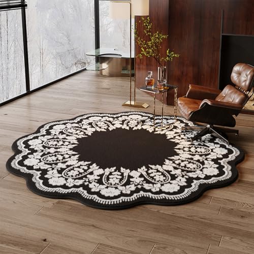 Round Eingangsbereich Teppich,Home Wohnzimmer TeppichVintage Teppich rutschfest für Kinderzimmer Wohnzimmer Schlafzimmer,Waschbar Distressed Teppich Floral Tür Matte Retro (140CM) von Peiaw