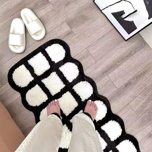 Teppich Kariert Hochflor,Teppich Wohnzimmer,Teppiche Schwarz Weiß Schlafzimmer,Rutschfester Kinderteppich,Flauschig Weicher und GemüTlicher Carpet Living Room Kinder (40 * 120CM) von Peiaw