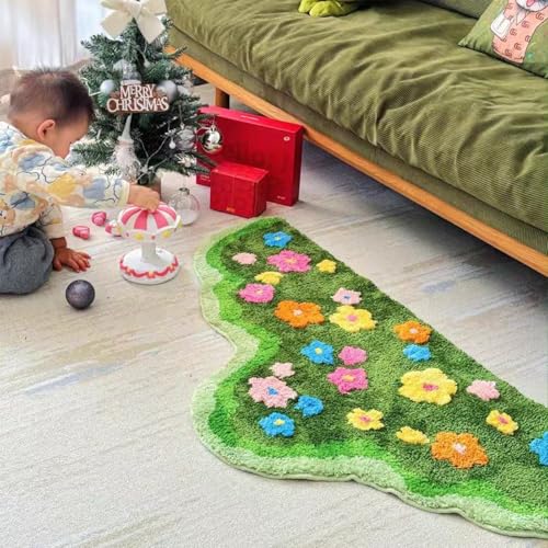 Teppich Wohnzimmer Weich Waschbar Blumenwiese Garn mit Bunten Blumenmustern Rutschfester - Boden Teppich Ideal für Schlafzimmer,Wohnzimmer,Kinderzimmer,Küche,Bad (75 * 150CM) von Peiaw