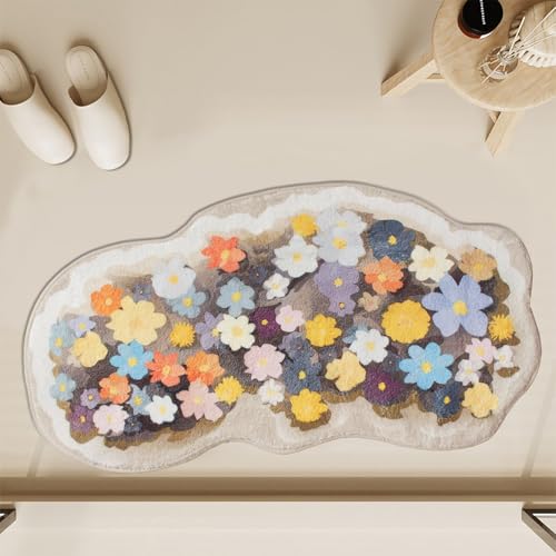 Waschbarer Teppich Wohnzimmer Blumen Weicher Kaschmirmimitat mit Farbenfrohem Blumenmuster für Wohnzimmer Schlafzimmer Ideal als Kuscheliger Teppich Neben dem Bett (40 * 70cm) von Peiaw
