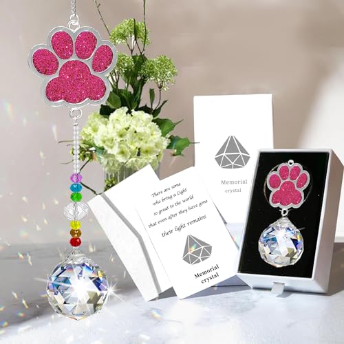 Erinnerung Hund Sonnenfänger kristall, Hunde-Gedenkgeschenke Pfoten für den Verlust eines Hundes Haustiere, Gedenkstätten Andenken für Hund (Doppelseitig rosa) von Peili