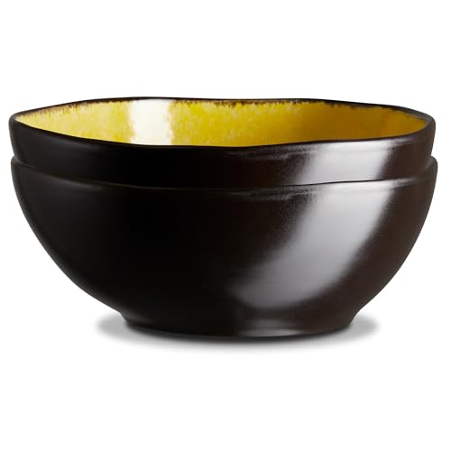 Peill+Putzler Germany 2er Set Poke Bowls, außen matt schwarz/innen gelb, 900ml Volumen, große Schüsseln aus hochwertigem Steinzeug, Schalen in moderner unregelmäßiger Form von Peill+Putzler Germany