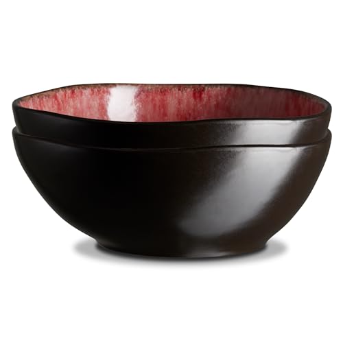 Peill+Putzler Germany 2er Set Poke Bowls, außen matt schwarz/innen rot, 900ml Volumen, große Schüsseln aus hochwertigem Steinzeug, Schalen in moderner unregelmäßiger Form von Peill+Putzler Germany