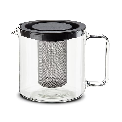 Peill+Putzler Germany zylindrische Glaskanne mit Edelstahlsieb & Kunststoffdeckel, 1,3 Liter Fassvermögen, Teekanne aus hitzebeständigen Borosilikatglas, Teezubereiter, spühlmaschinengeeignet von Peill+Putzler Germany