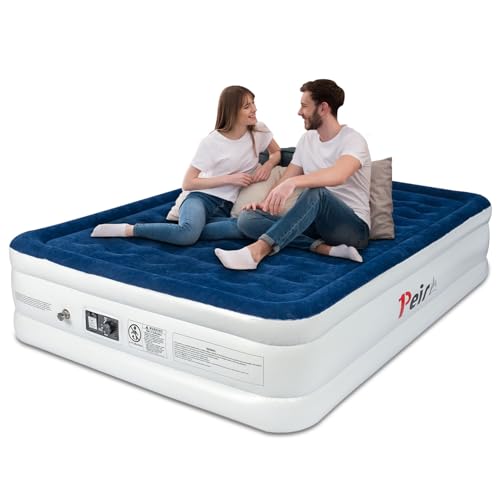 Peirhw Queen Luftmatratze, Aufblasbare Luftbett 2 Personen mit Integrierter Pumpe Matratze Selbstaufblasend in 3 Minuten, Dopple Gästebett für Camping Heimgebrauch 203x152x46cm von Peirhw