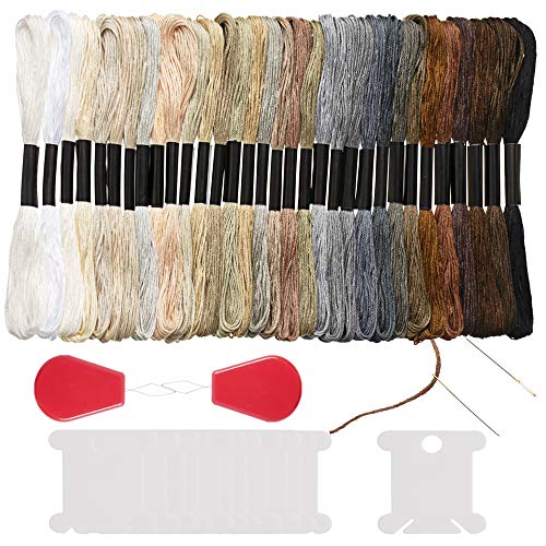 Peirich 32 Stück Schwarz auf Weiß Gradient Grau Braun Stickerei Floss, Kreuzstitch Threads Friendship Bracelets mit 6 Floss Bobbins, 2 Stickerei Nadeln und Nadel Threader von Peirich