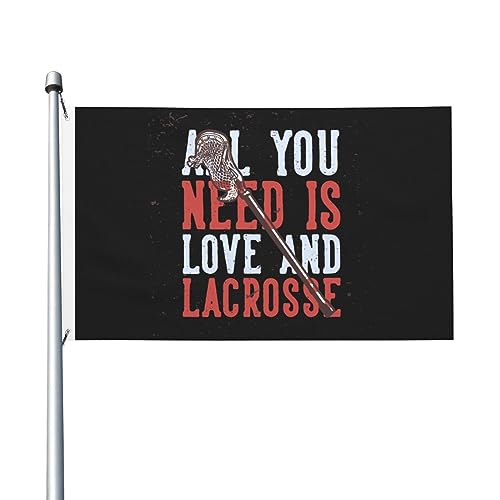 All You Need Is Love And Lacrosse-Flaggen, 90 x 150 cm, doppelseitig, langlebig, für den Außenbereich, Dekor, Banner, Innenhöfe, Polyester-Flaggen von Peiyeety