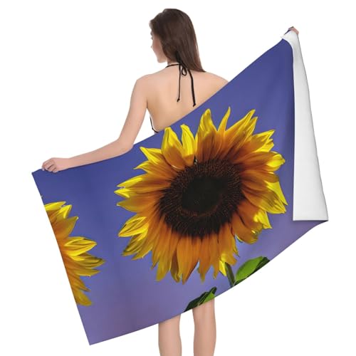 Bloom Sunflower Ultraweiches und saugfähiges Badetuch – einseitig bedrucktes Handtuch aus 100% Polyester-Mikrofasermaterial für Badezimmer, Strand, Reisen und den Außenbereich von Peiyeety