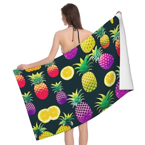 Buntes Obstkiefern-Badetuch, besonders weich und saugfähig – einseitig bedrucktes Handtuch aus 100% Polyester-Mikrofasermaterial für Badezimmer, Strand, Reisen und Outdoor von Peiyeety